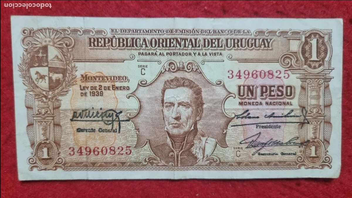Banconote internazionali: Q7 BILLETE URUGUAY 1 PESO LEY 1939 MBC ORIGINAL