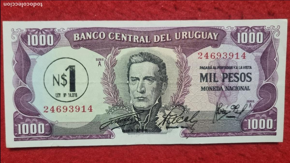 Billetes extranjeros: Q7 BILLETE URUGUAY 1000 PESOS MBC ORIGINAL