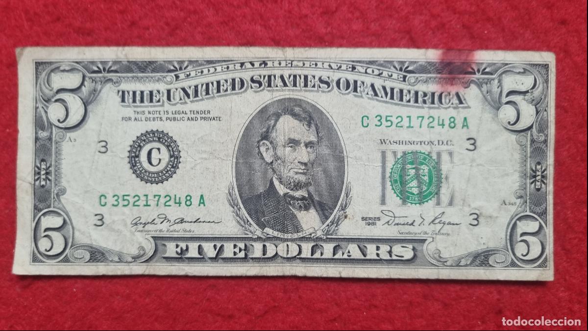 Billetes extranjeros: Q7 BILLETE USA 5 DOLARES 1981 MBC- ORIGINAL