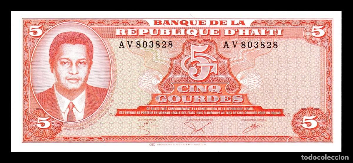 Billetes extranjeros: Hait&iacute; 5 Gourdes Jean-Claude Duvalier 1979 Pick 241 Sc Unc