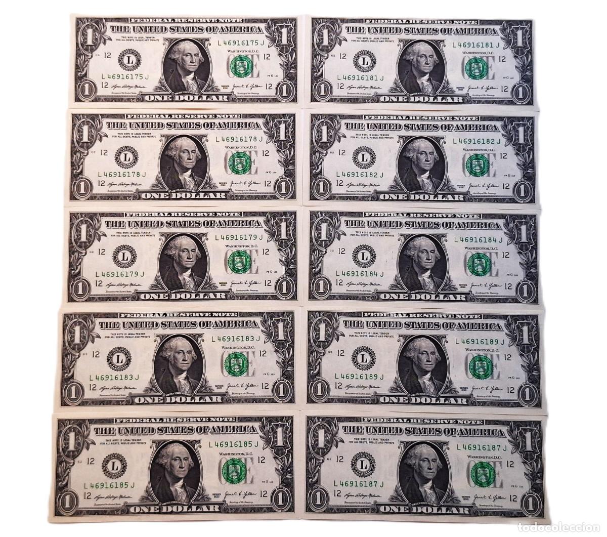 Billetes extranjeros: UNITED ESTATES OF AMERICA 1 DOLLAR LOT 10 BILLETES 2021 UNC