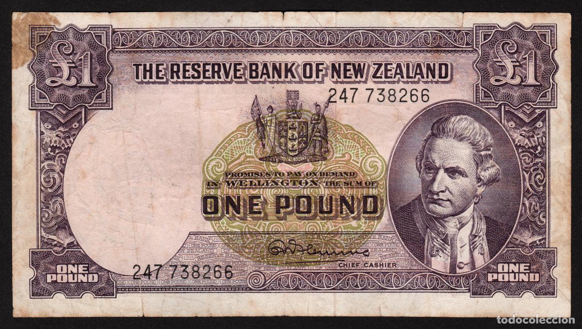 Billetes extranjeros: NUEVA ZELANDA. 1 pound (1960-67). Pick 159d. Capit&aacute;n J. Cook. Velero.