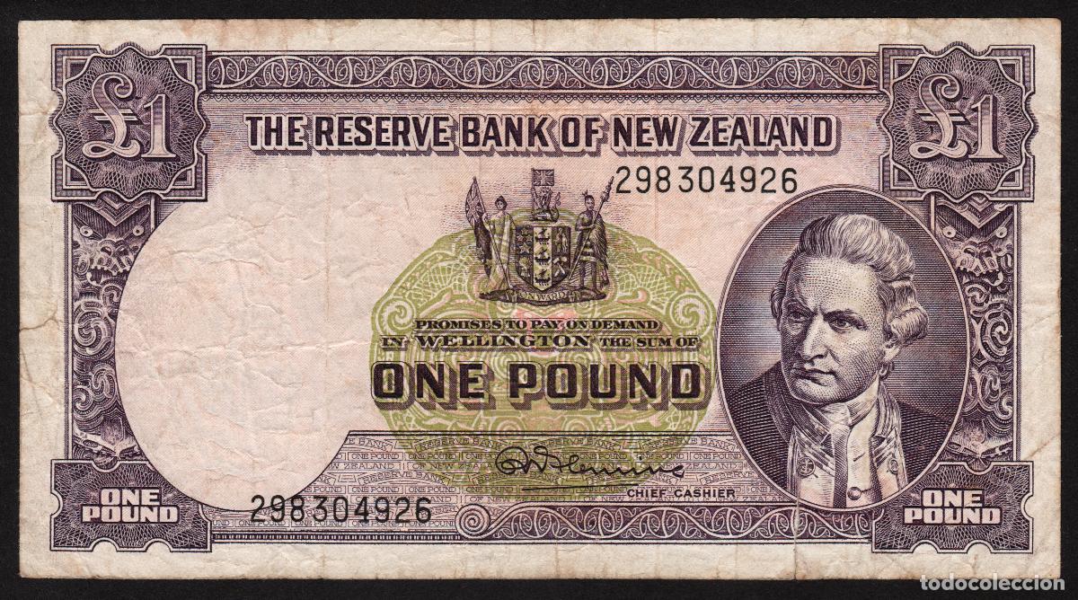 Billetes extranjeros: NUEVA ZELANDA. 1 pound (1960-67). Pick 159d. Capit&aacute;n J. Cook. Velero.