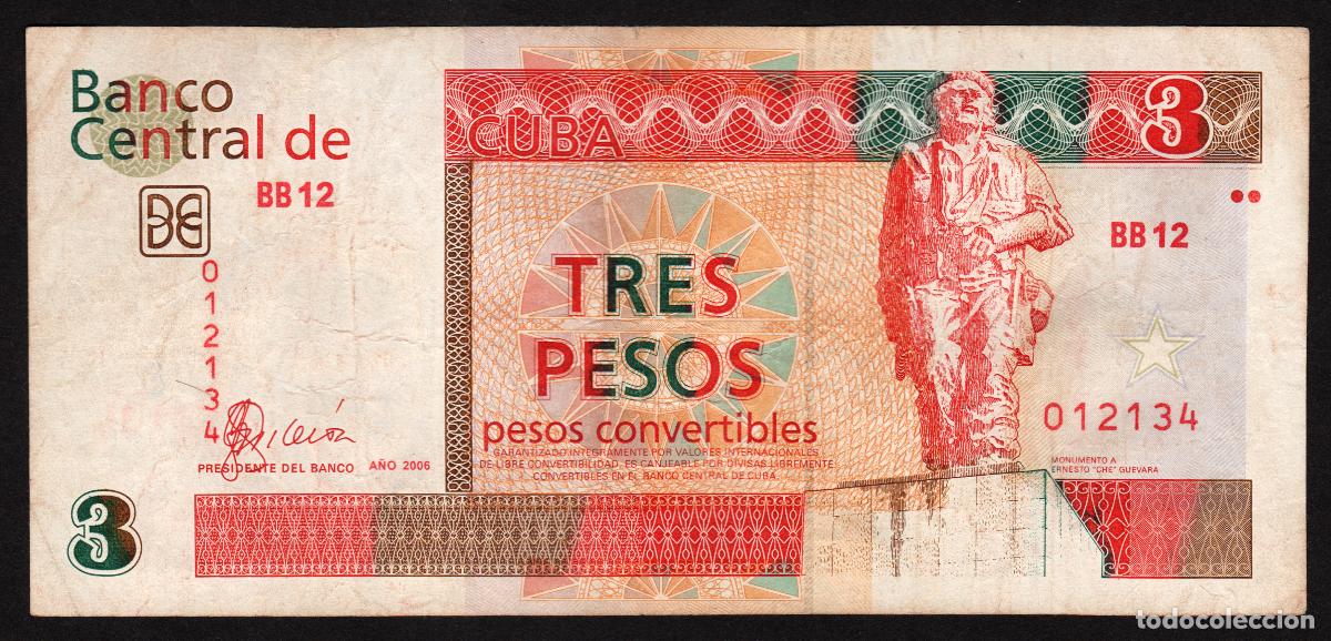 Notas Internacionais: CUBA. 3 pesos convertibles 2006. Che Guevara.