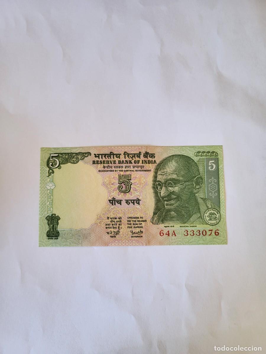 Billetes extranjeros: Billete 5 Rupias India (2002-2008) - Foto 1
