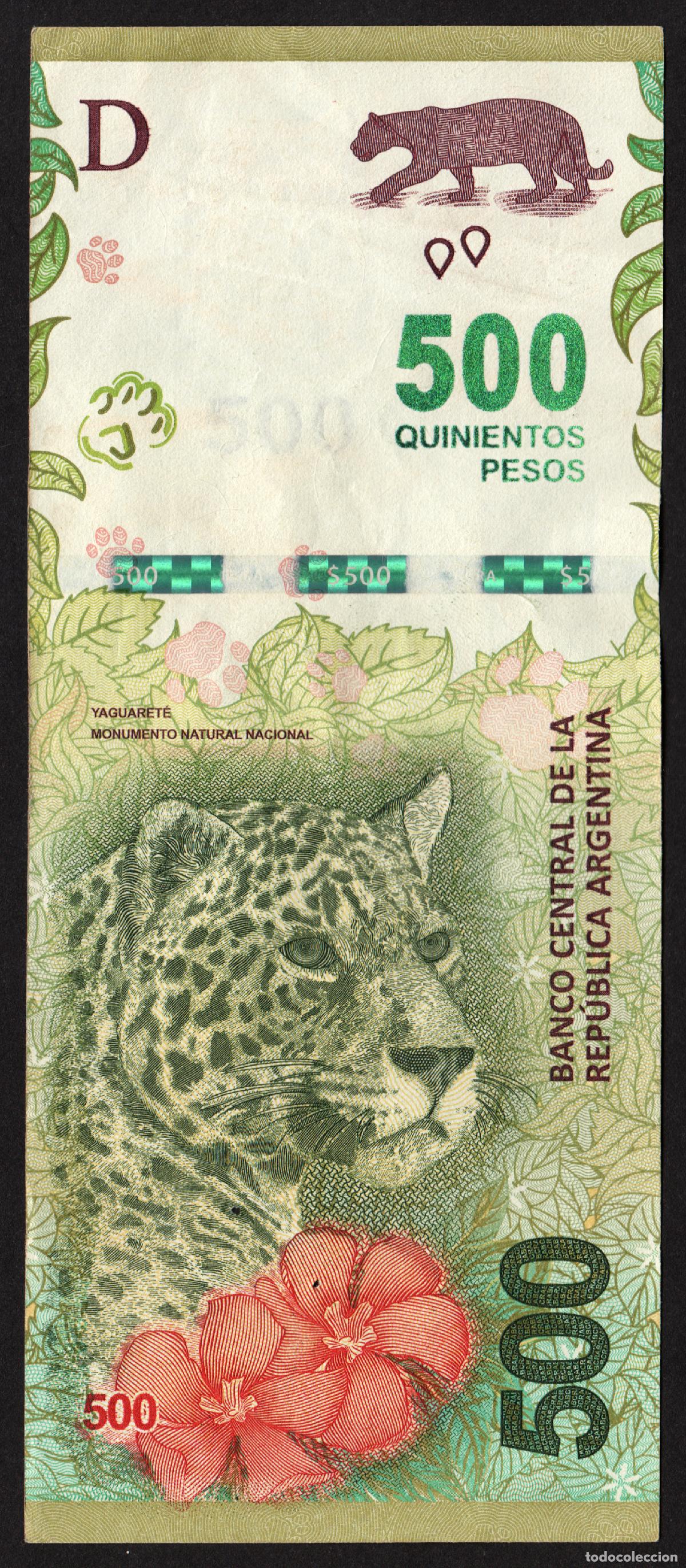 Billetes extranjeros: ARGENTINA. 500 pesos modelo 2016. Fauna. Yaguarete.