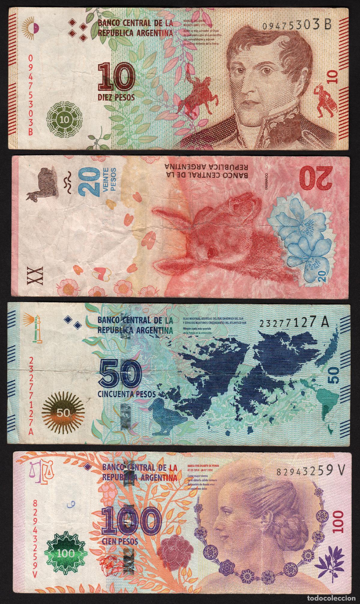 Billetes extranjeros: ARGENTINA. 4 billetes. 10, 20, 50, 100 pesos.