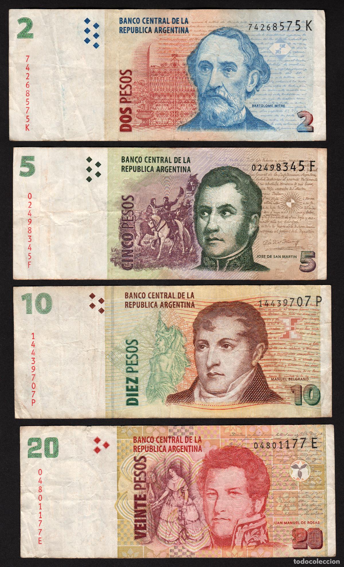 Billetes extranjeros: ARGENTINA. 4 billetes. 2, 5, 10, 20 pesos.