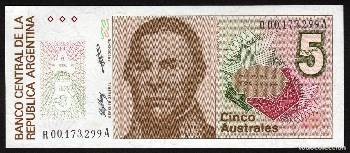 Billetes extranjeros: ARGENTINA. 5 australes (1989-1990). Reposicion, prefijo R, sufijo A.