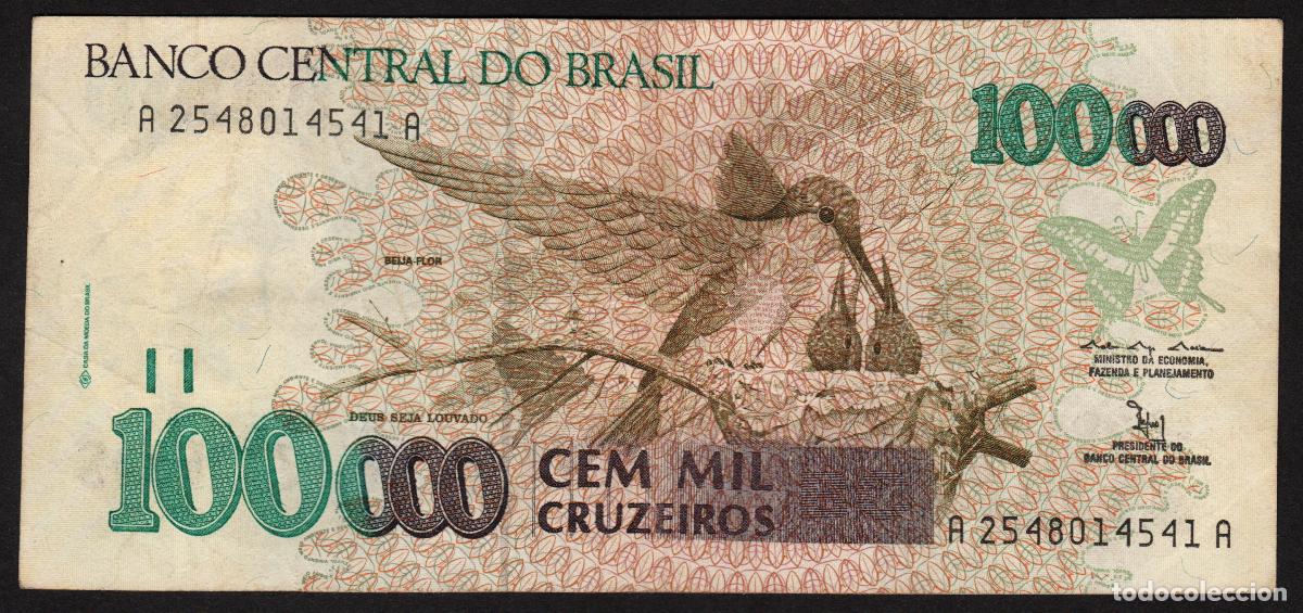 Billetes extranjeros: BRASIL (BRAZIL). 100000 cruzeiros (1992). Pick 235a.
