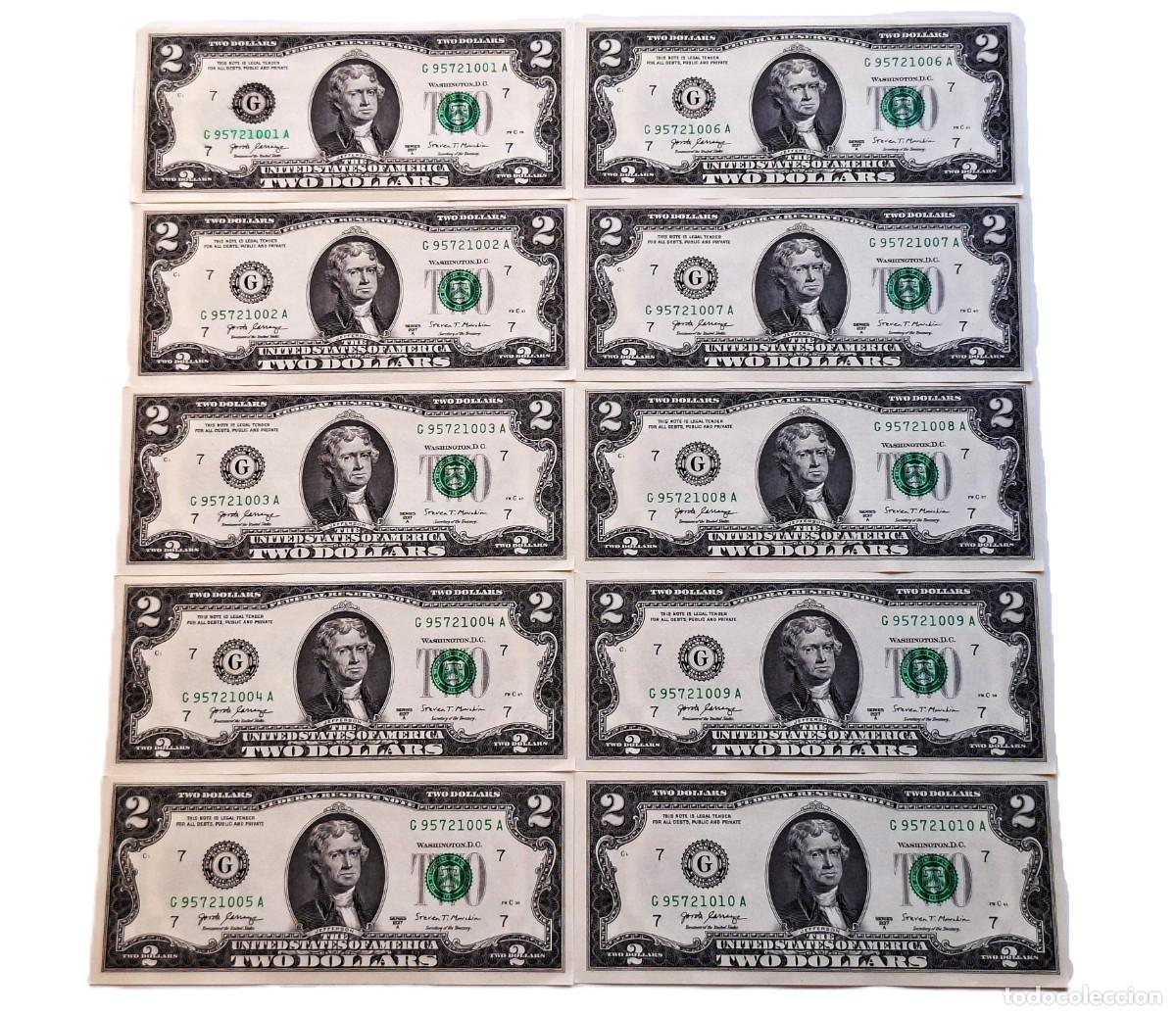 Billetes extranjeros: UNITED ESTATES OF AMERICA 2 DOLLARS LOT 10 BILLETES CONSECUTIVOS 2017 UNC