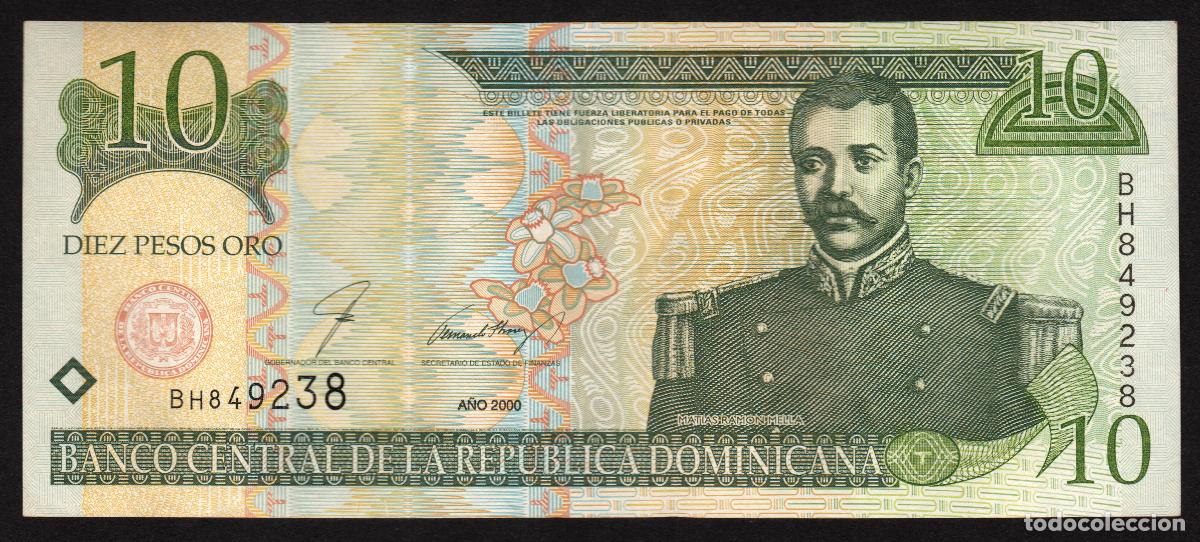 Billetes extranjeros: DOMINICANA Rep. 10 pesos 2000. Impresora - F-CO. Pick 165 a.