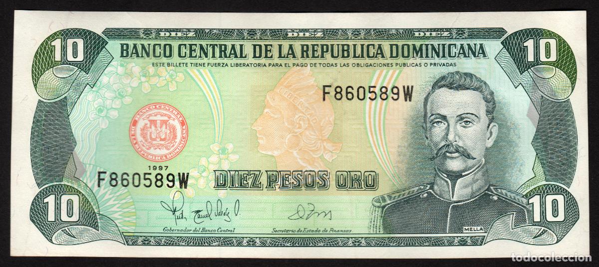 Billetes extranjeros: DOMINICANA Rep. 10 pesos 1997. Impresora - FCO