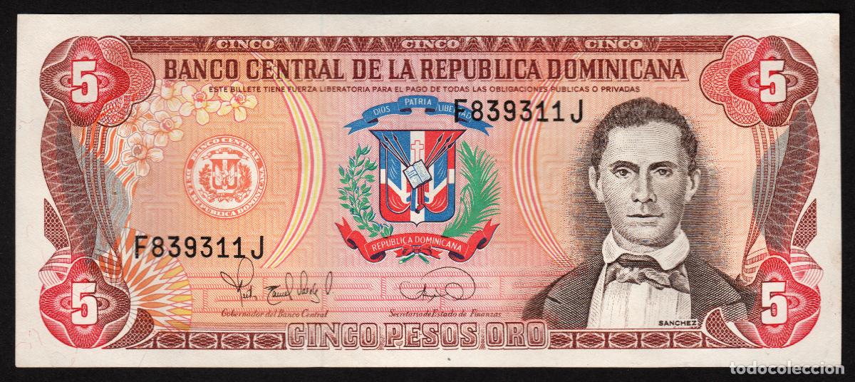 Billetes extranjeros: DOMINICANA Rep. 5 pesos 1995. F-C Oberthur. Pick 147.
