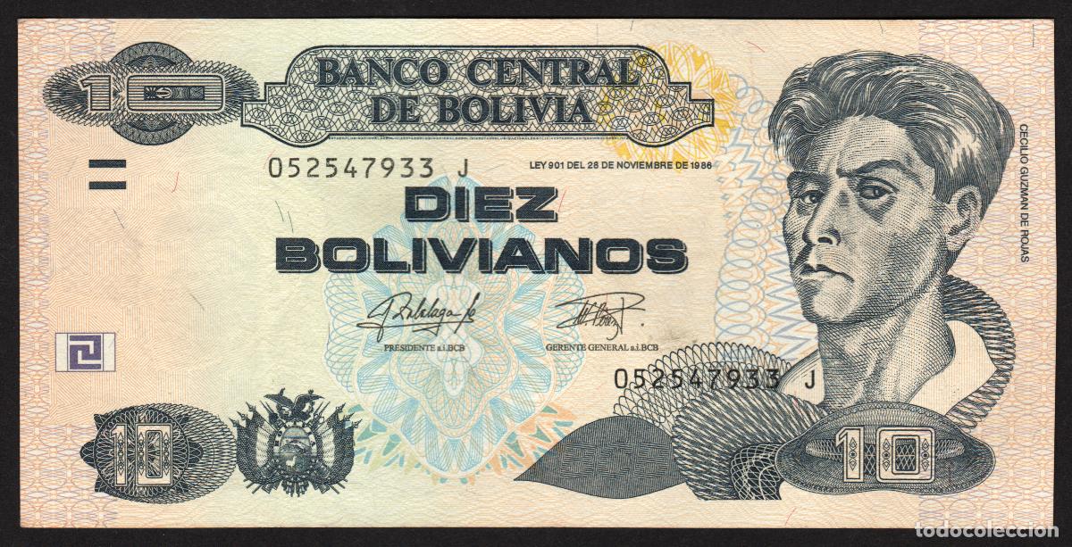 Billetes extranjeros: BOLIVIA. 10 bolivianos S/F (L. 1986). Serie J.