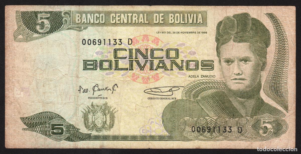 Billetes extranjeros: BOLIVIA. 5 bolivianos L. 1986. Serie D