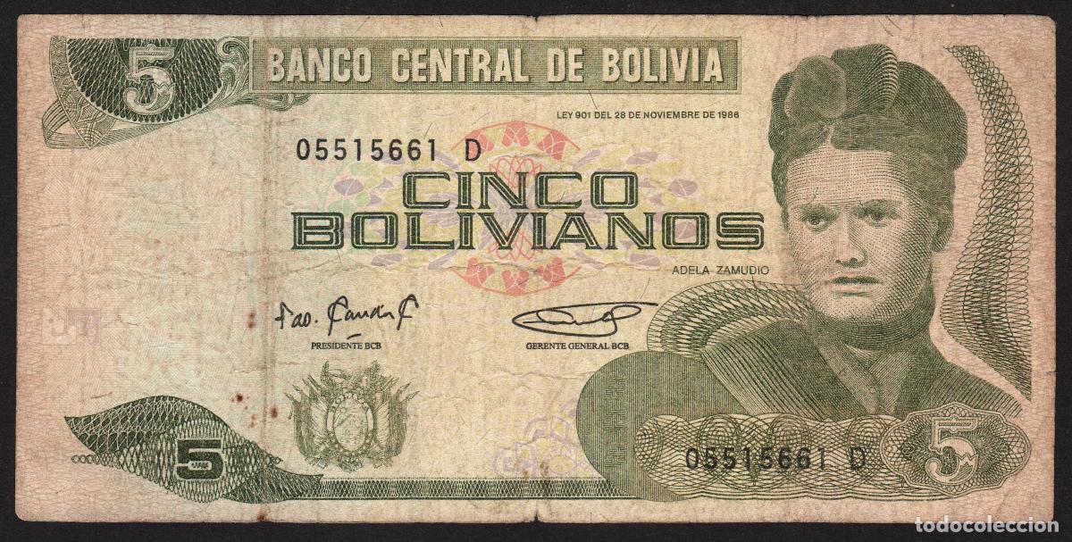 Billetes extranjeros: BOLIVIA. 5 bolivianos L. 1986. Serie D