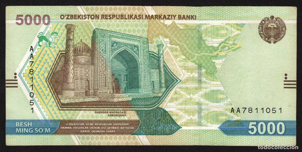 Billetes extranjeros: UZBEKISTAN. 5000 sum 2021. Prefijo AA.
