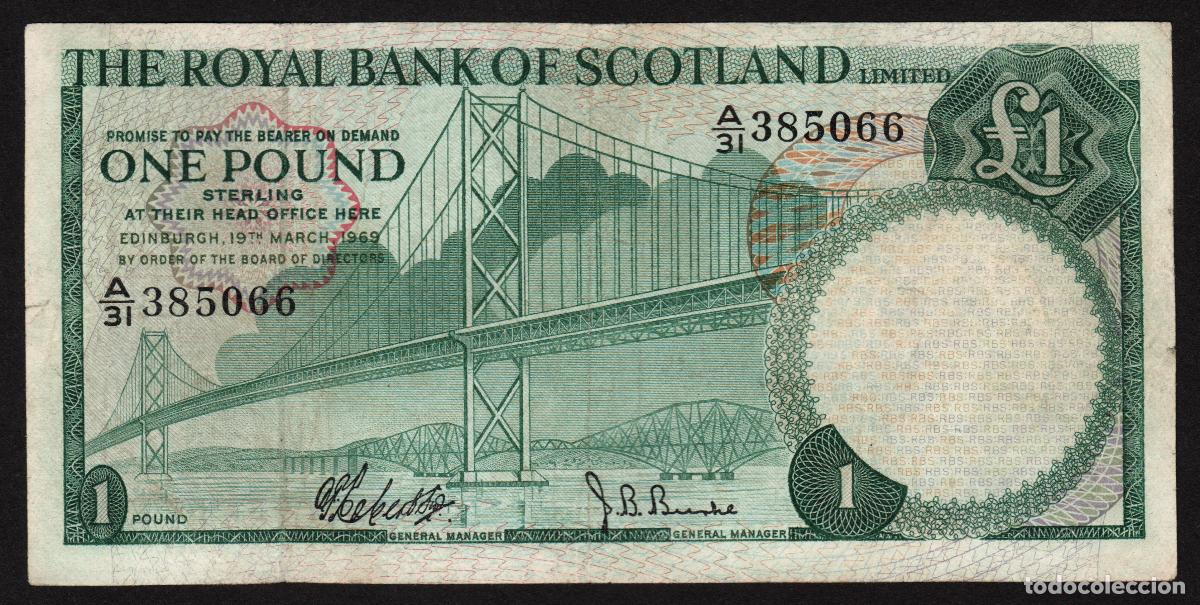 Billetes extranjeros: ESCOCIA. RBS. 1 pound 19.3. 1969. Pick 329.