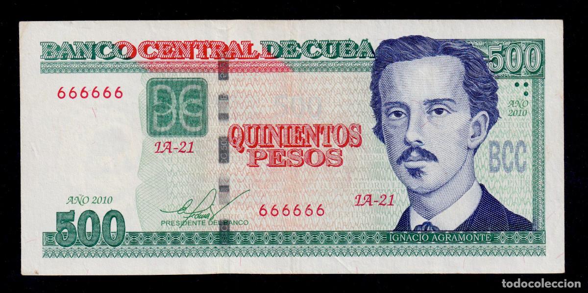 Billetes extranjeros: CUBA 500 PESOS 2010 XF/EBC- Pick.131a FIRST REVOLUTION PERIOD ISSUE Serie Sòlida 666666 Alfa LA-21