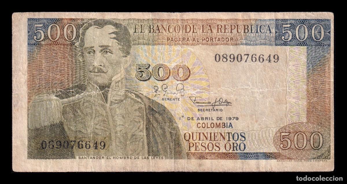 Billetes extranjeros: Colombia 500 Pesos Oro Francisco de Paula Santander 1979 Pick 420b Bc F
