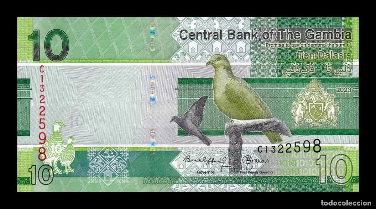 Billetes extranjeros: Gambia 10 Dalasis 2023 Pick 38c Sc Unc