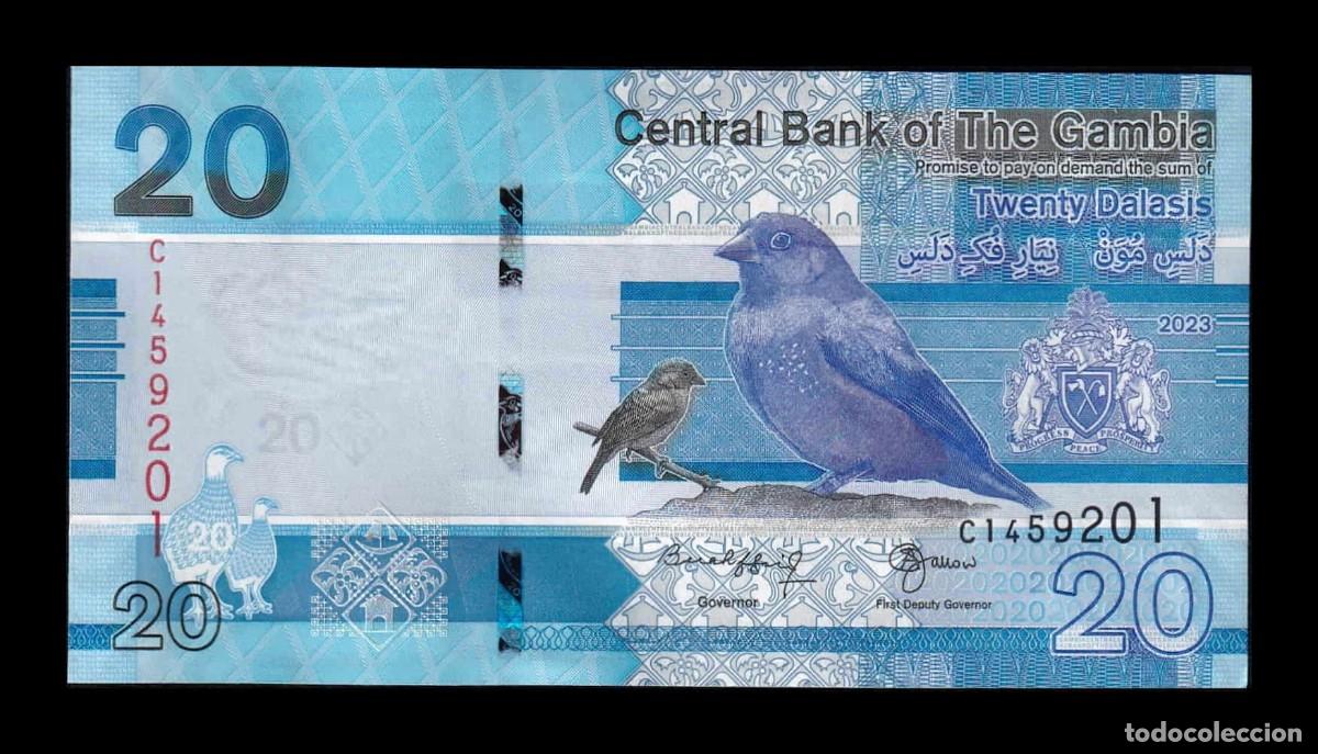 Billetes extranjeros: Gambia 20 Dalasis 2023 Pick 39c Sc Unc