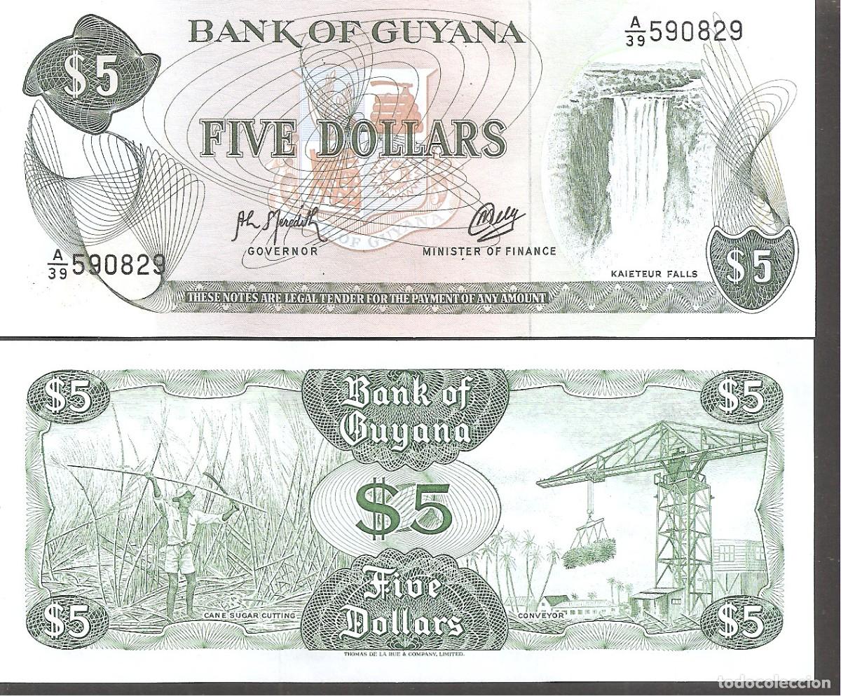 Billetes extranjeros: Billete GUYANA 5 D&oacute;lares (1996) SC. Dollars