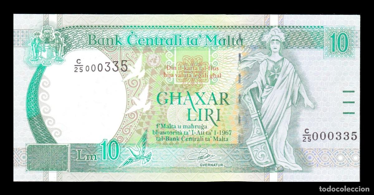 Billetes extranjeros: Malta 10 Liri L.1967 (1994) Pick 47a Numeraci&oacute;n baja Sc Unc