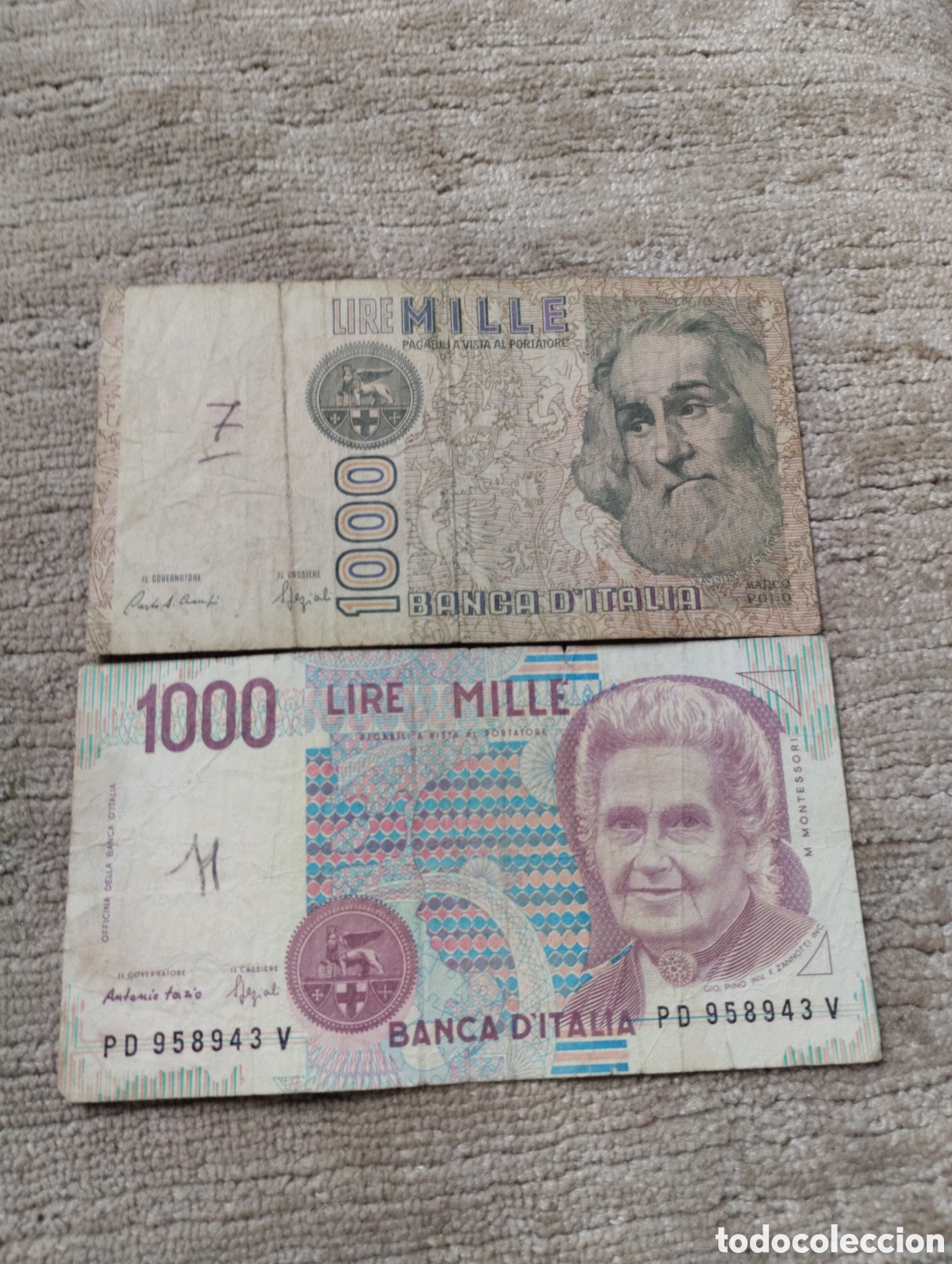 Billetes extranjeros: Lote de billetes de 1000 liras de Italia circulados