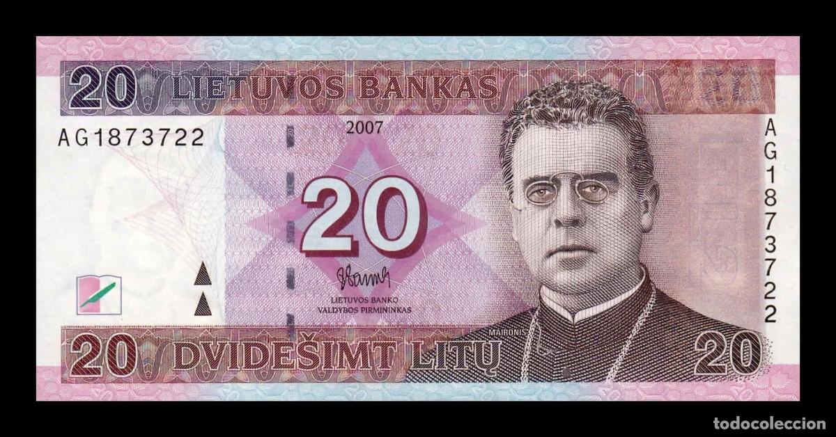 Billetes extranjeros: Lituania 20 Litu Jonas Maironis 2007 Pick 69 Sc Unc