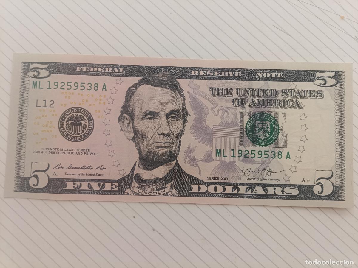Billetes extranjeros: USA Estados Unidos. 5 dollars 2013 UNC SC