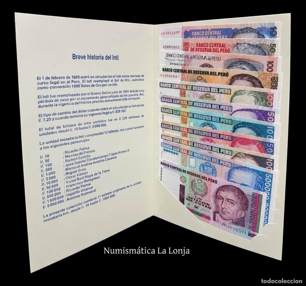 Billetes extranjeros: Per&uacute; Colecci&oacute;n de Billetes Originales de la Familia del Inti 1985-1991 Pick 128-148 Sc Unc