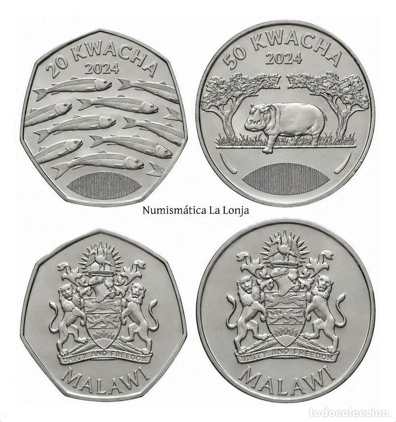 Billetes extranjeros: Malawi Set 2 monedas 20 50 Kwacha 2024 (2026) Km Nuevo Sc Unc