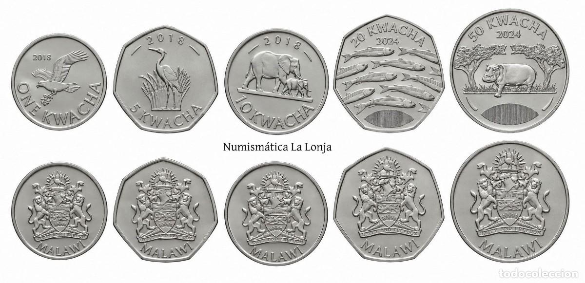 Billetes extranjeros: Malawi Set 5 monedas 1 5 10 20 50 Kwacha 2018-2024 Km 212-Nuevo Sc Unc