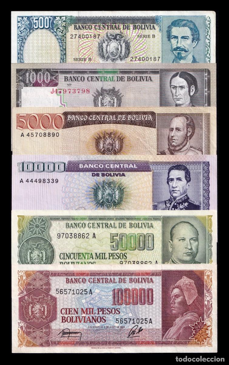 Billetes extranjeros: Bolivia Set 6 billetes 500-100000 Pesos 1981-1984 Pick 165-171 Ebc Xf