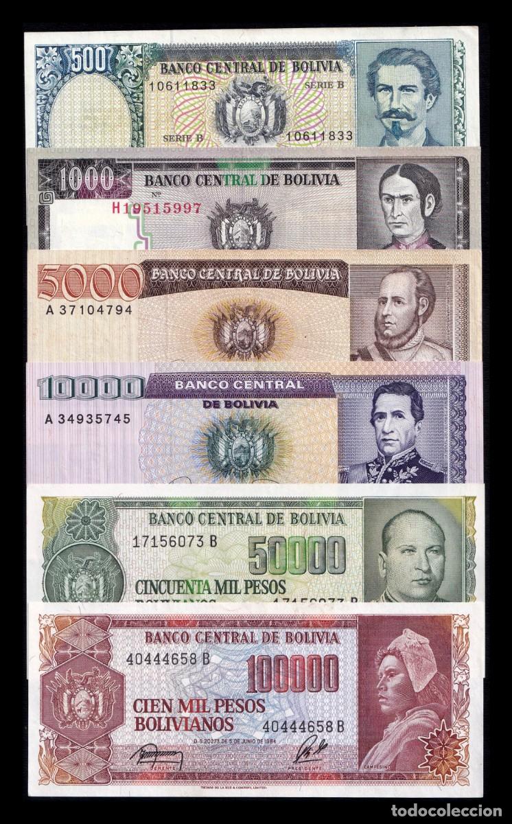 Billetes extranjeros: Bolivia Set 6 billetes 500-100000 Pesos 1981-1984 Pick 165-171 Ebc Xf