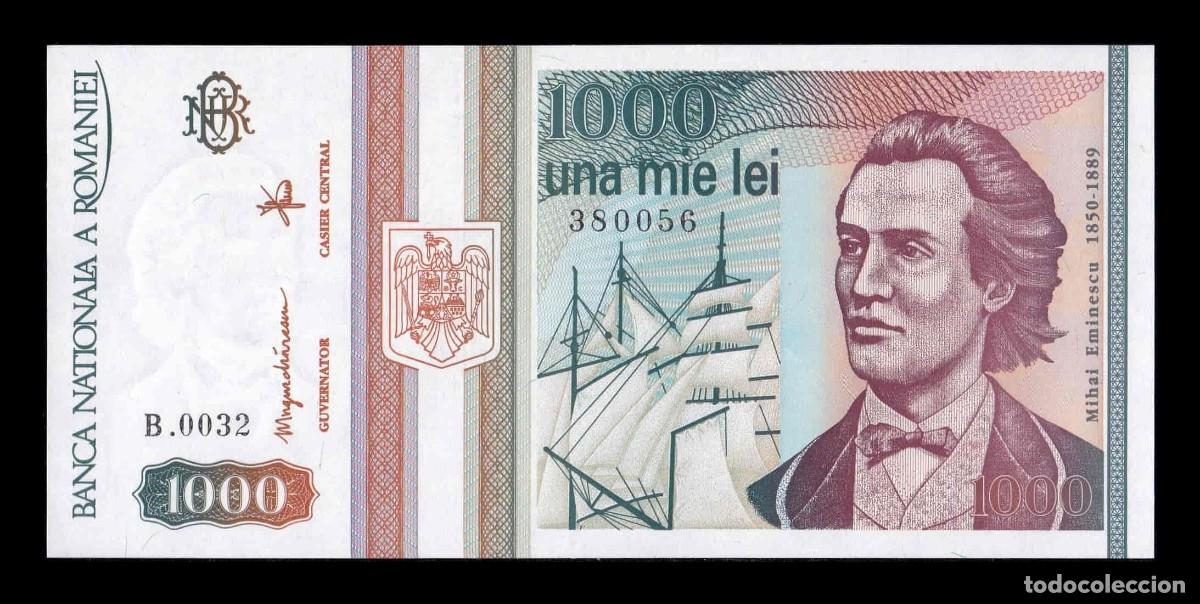 Billetes extranjeros: Ruman&iacute;a 1000 Lei Mihai Eminescu 1993 Pick 102 Sc Unc