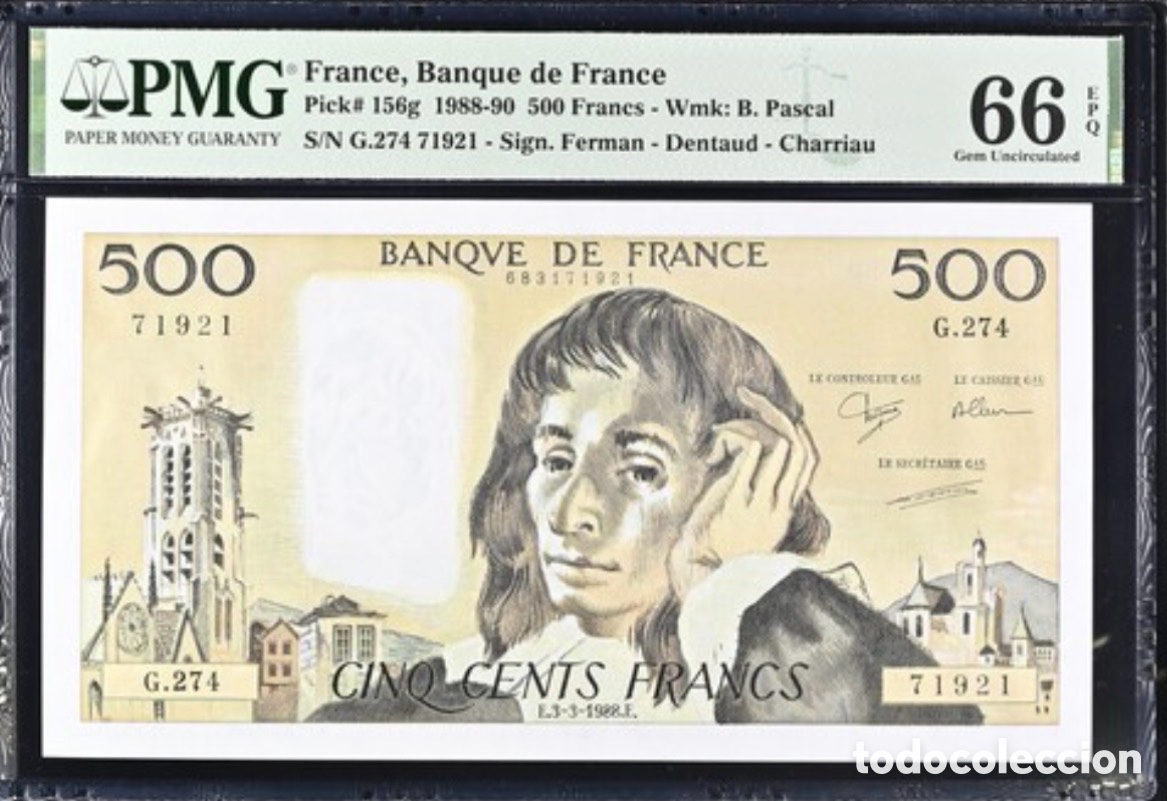 Billetes extranjeros: Billete Francia 500 Francos 1988-90 PMG 66 p156g