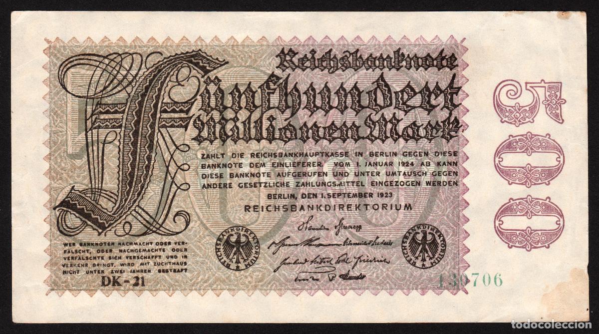 Billetes extranjeros: ALEMANIA (Rep. Weimar). 500 millionen mark 1.9. 1923. Pick 108. Unifaz. Ver letra de numerador.