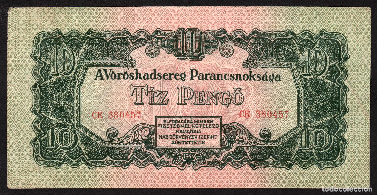 Billetes extranjeros: HUNGRIA. Ocupacion Sovietica II Guerra Mundial. 10 Pengo 1944. Pick M5.