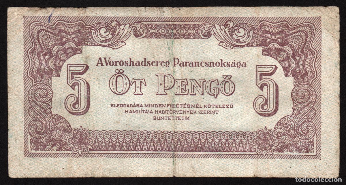 Billetes extranjeros: HUNGRIA. Ocupacion Sovietica II Guerra Mundial. 5 Pengo 1944. Pick M4.