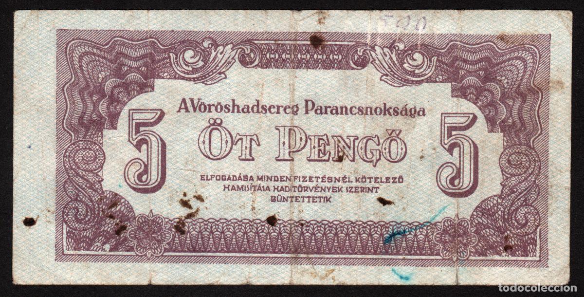 Billetes extranjeros: HUNGRIA. Ocupacion Sovietica II Guerra Mundial. 5 Pengo 1944. Pick M4.