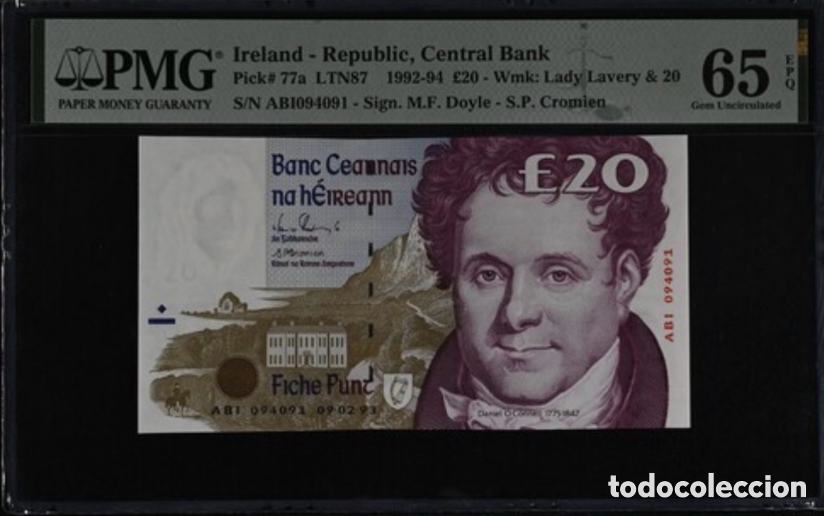 Billetes extranjeros: Billete 20 Pound Rep&uacute;blica Irlanda 1992-94 PMG 65 p77a