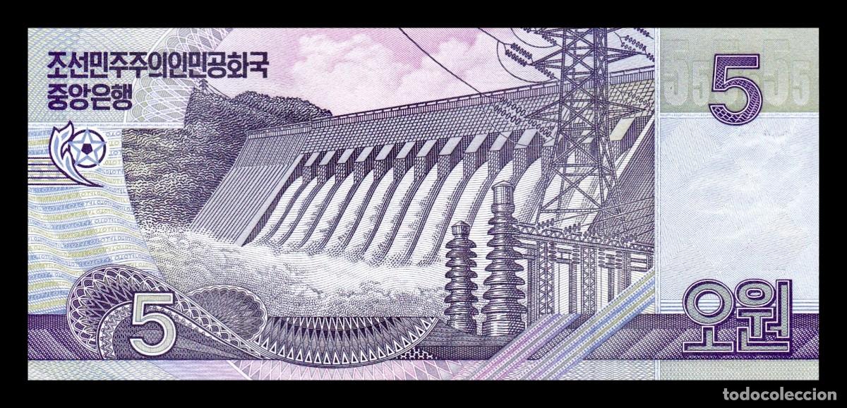 Billetes extranjeros: Corea del Norte 5 Won 2002 (2009) Pick 58s Specimen ​​​​​​​Sc Unc - Foto 2