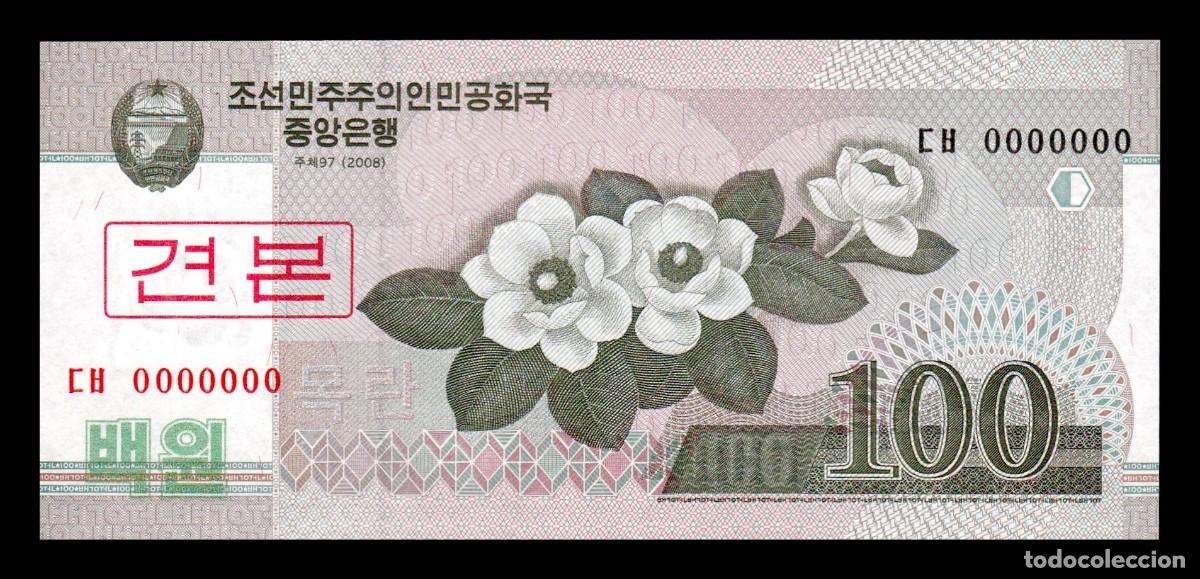 Billetes extranjeros: Corea del Norte 100 Won 2008 (2009) Pick 61s Specimen ​​​​​​​Sc Unc - Foto 1