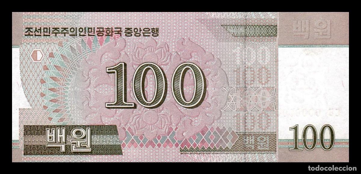 Billetes extranjeros: Corea del Norte 100 Won 2008 (2009) Pick 61s Specimen ​​​​​​​Sc Unc - Foto 2