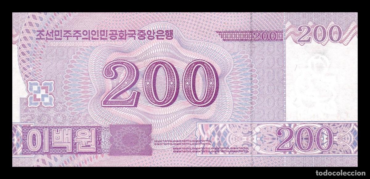 Billetes extranjeros: Corea del Norte 200 Won 2008 (2009) Pick 62s Specimen ​​​​​​​Sc Unc - Foto 2