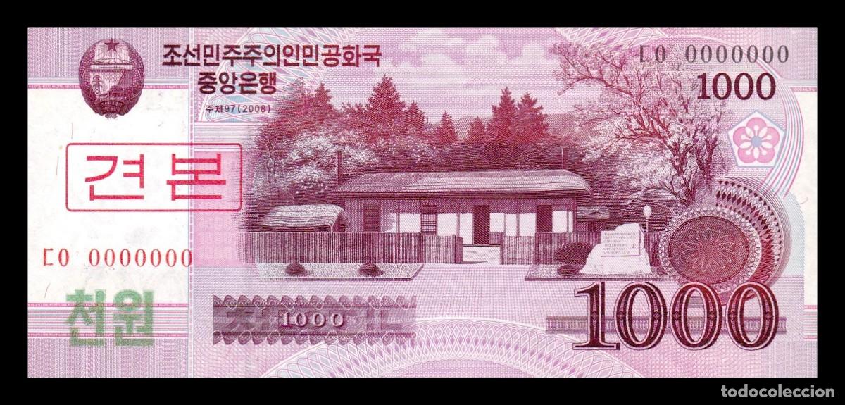 Billetes extranjeros: Corea del Norte 1000 Won 2008 (2009) Pick 64s Specimen ​​​​​​​Sc Unc - Foto 1