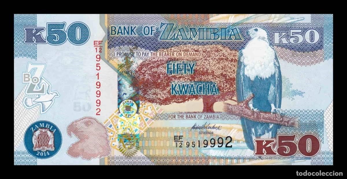 Billetes extranjeros: Zambia 50 Kwacha &Aacute;guila pescadora 2014 Pick 53c Sc Unc